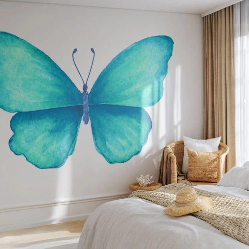 Selbstklebende Fototapete Deluxe Sticker - Türkis von Natur aus - Schmetterling, Für Kinder, Grafik - 350x256 cm