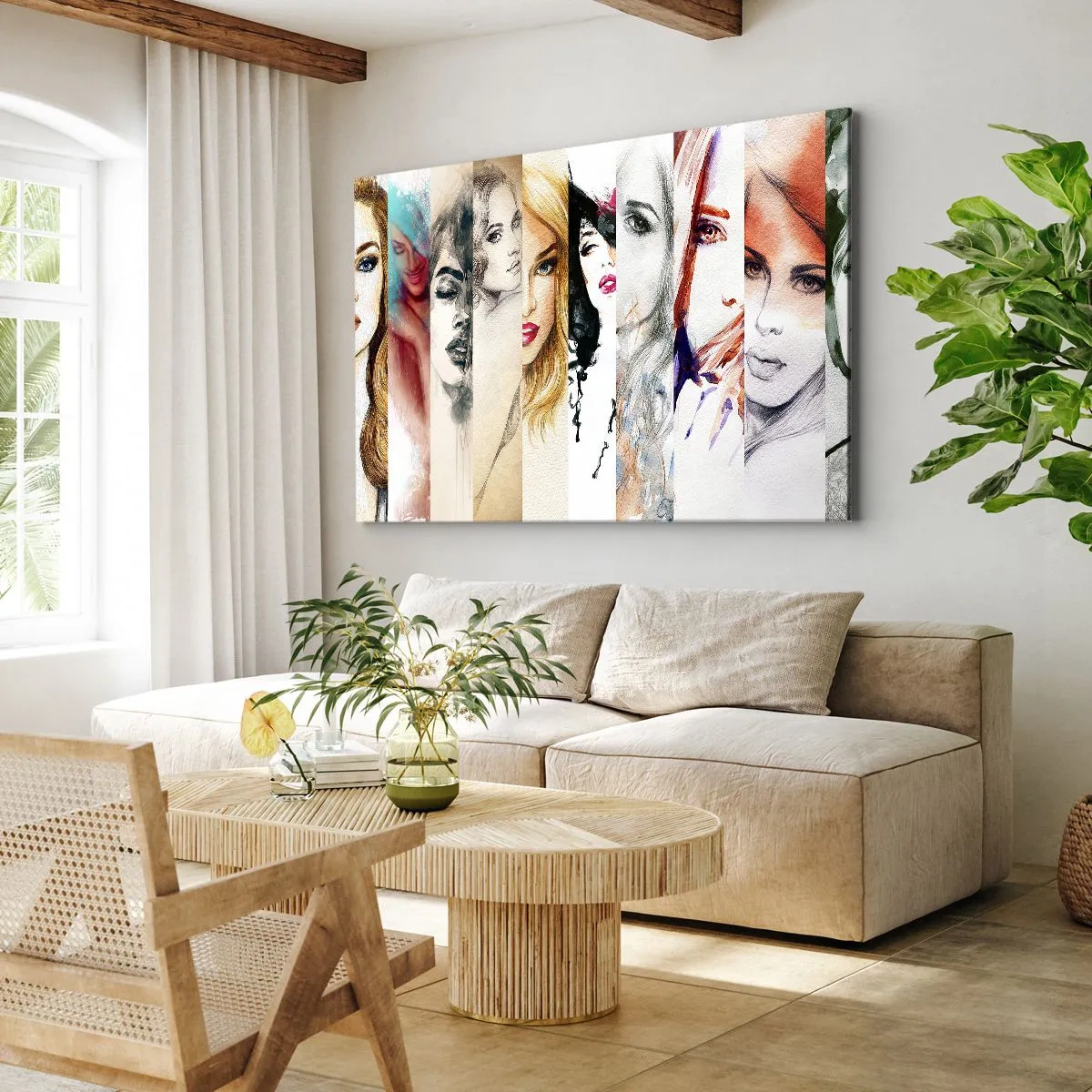 Bild auf Leinwand - Leinwandbild - Eine Sammlung von Frauenporträts in verschiedenen künstlerischen Stilen. - 100x70cm - Und es ist immer DU - Moderne Wanddekoration für Wohnzimmer und Schlafzimmer ARTTOR