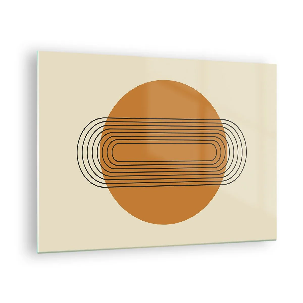 Glasbild - Bild auf glas - Geometrische Abstraktion mit Kreisen und Linien - 70x50cm - Perfekter Plan - Moderne Wanddekoration für Wohnzimmer und Schlafzimmer ARTTOR