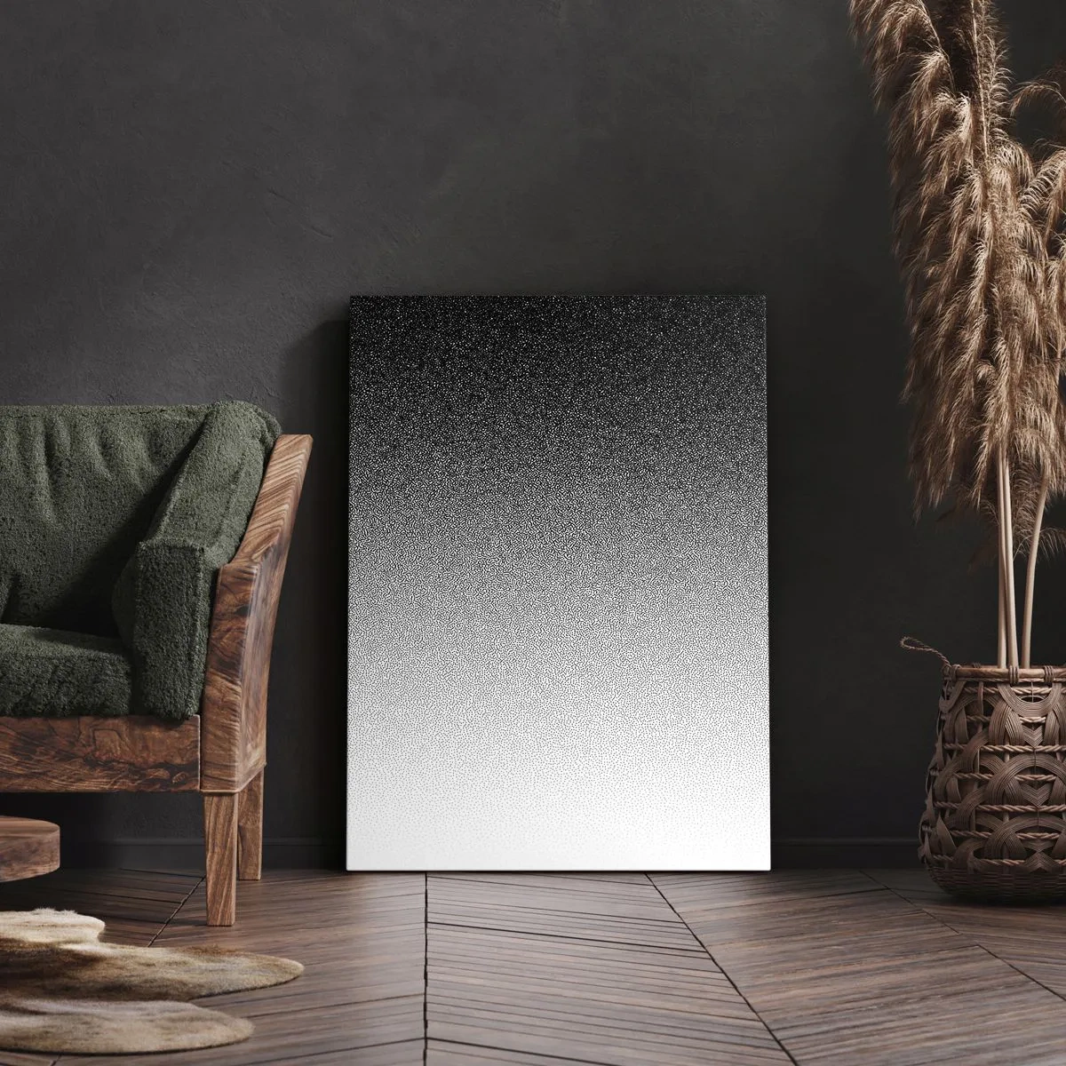 Bild auf Leinwand - Leinwandbild - Minimalistischer Schwarz-Weiß-Farbverlauf im Punkt - 50x70cm - Dem Licht entgegen - Moderne Wanddekoration für Wohnzimmer und Schlafzimmer ARTTOR