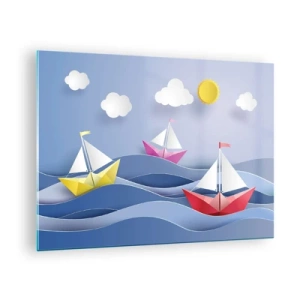 Glasbild - Bild auf glas - Oh, wie schön ist es, in den Wellen zu schaukeln - 70x50cm - Ach, wie schön ist es, in den Wellen zu schwingen - Moderne Wanddekoration für Wohnzimmer und Schlafzimmer ARTTOR