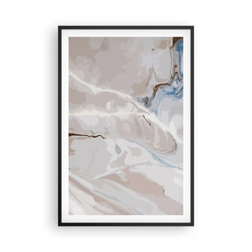 Poster in einem schwarzem Rahmen - Blau schlängelt sich unter dem Weiß - 61x91 cm