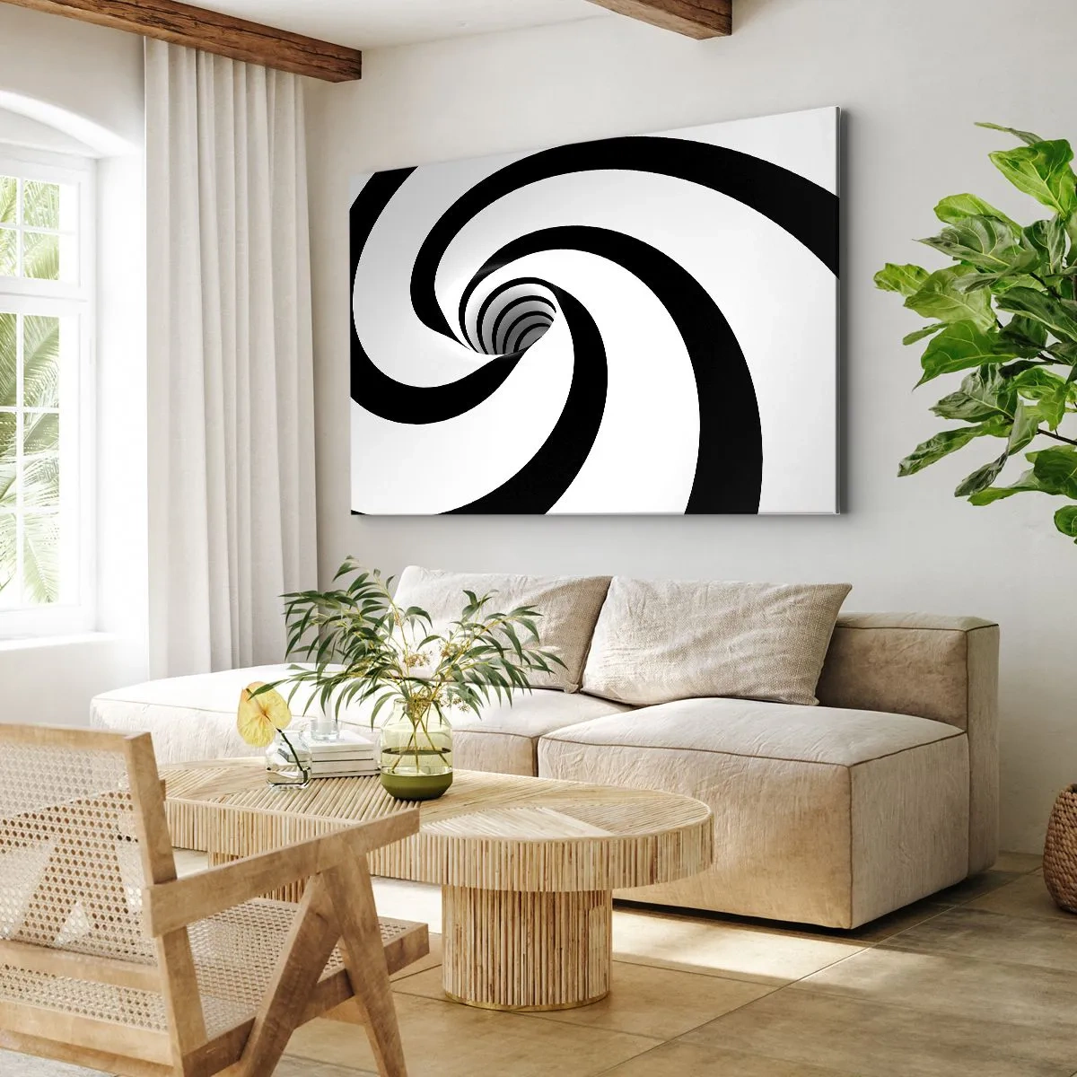 Bild auf Leinwand - Leinwandbild - Abstrakte schwarz-weiße Spirale mit Wirbeleffekt - 120x80cm - Dem Wirbel nachgeben? - Moderne Wanddekoration für Wohnzimmer und Schlafzimmer ARTTOR