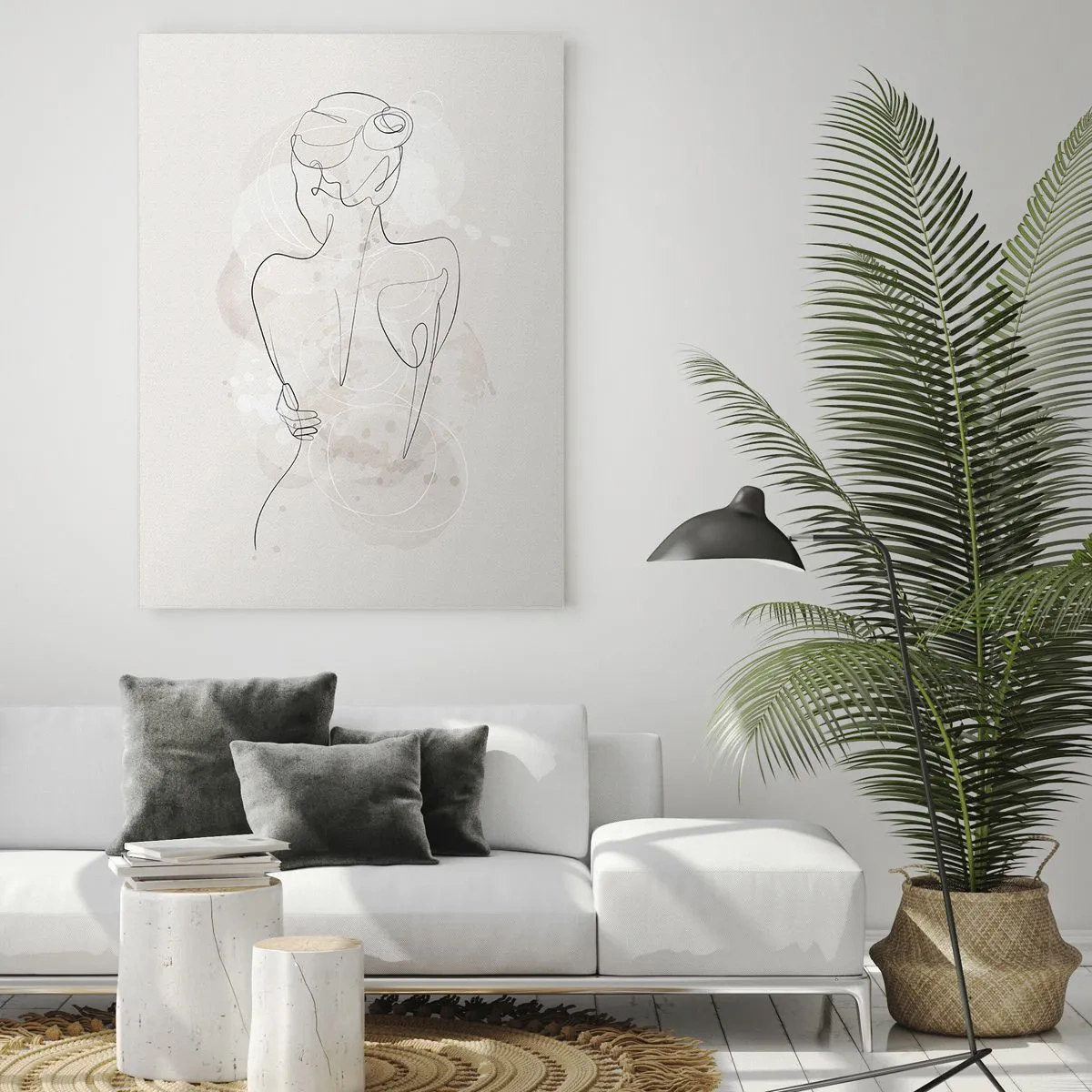 Glasbild - Bild auf glas - Eine zarte Skizze einer Frau auf hellem Hintergrund - 50x70cm - Wie ein sensibles Instrument - Moderne Wanddekoration für Wohnzimmer und Schlafzimmer ARTTOR