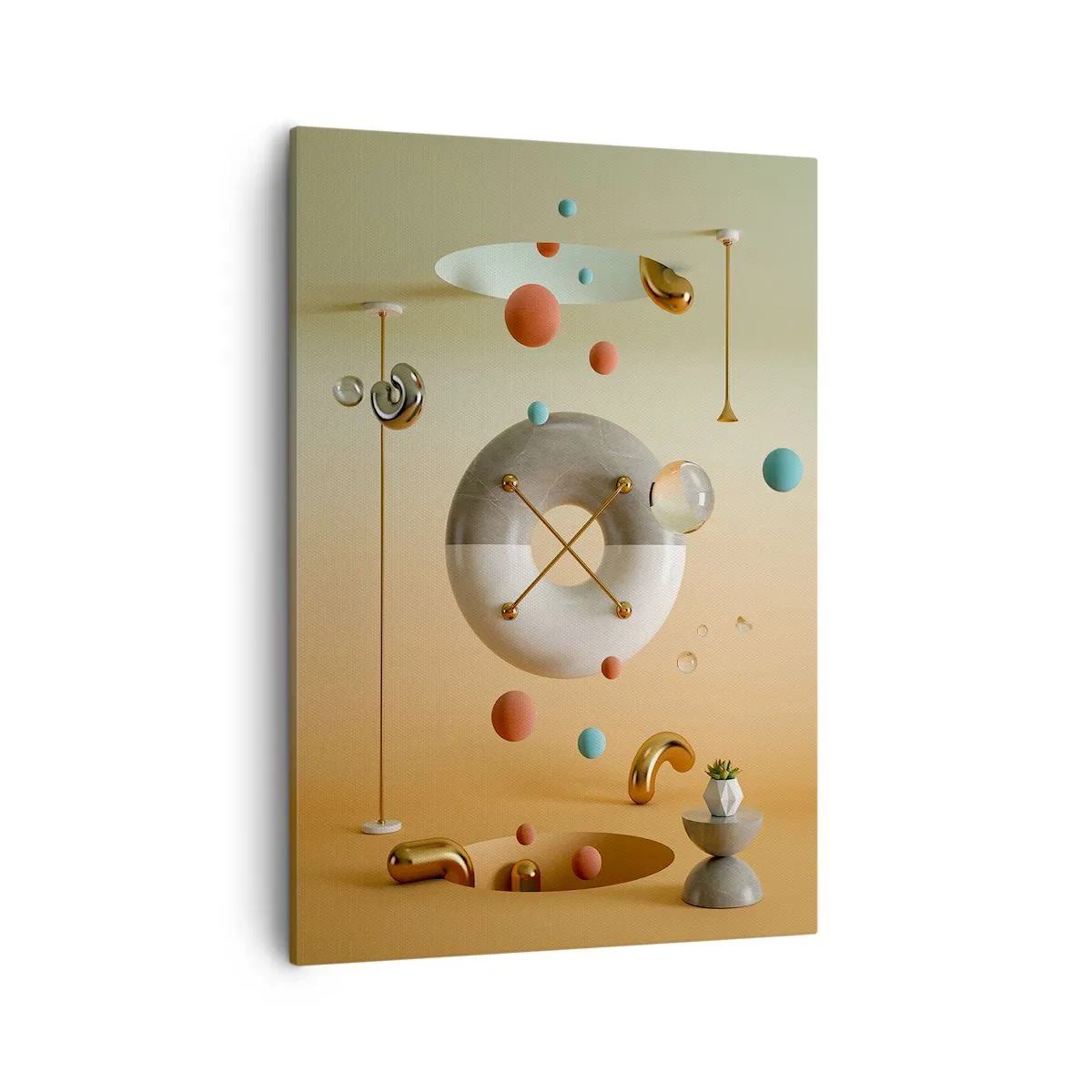 Bild auf Leinwand - Leinwandbild - Geometrische Figuren in Pastellfarben in surrealistischer Anordnung - 50x70cm - Alles kann passieren - Moderne Wanddekoration für Wohnzimmer und Schlafzimmer ARTTOR