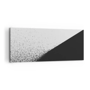 Bild auf Leinwand - Leinwandbild - Minimalistische Abstraktion in Schwarz und Weiß mit verstreuten Punkten - 120x50cm - Immer schneller, immer mehr - Moderne Wanddekoration für Wohnzimmer und Schlafzimmer ARTTOR