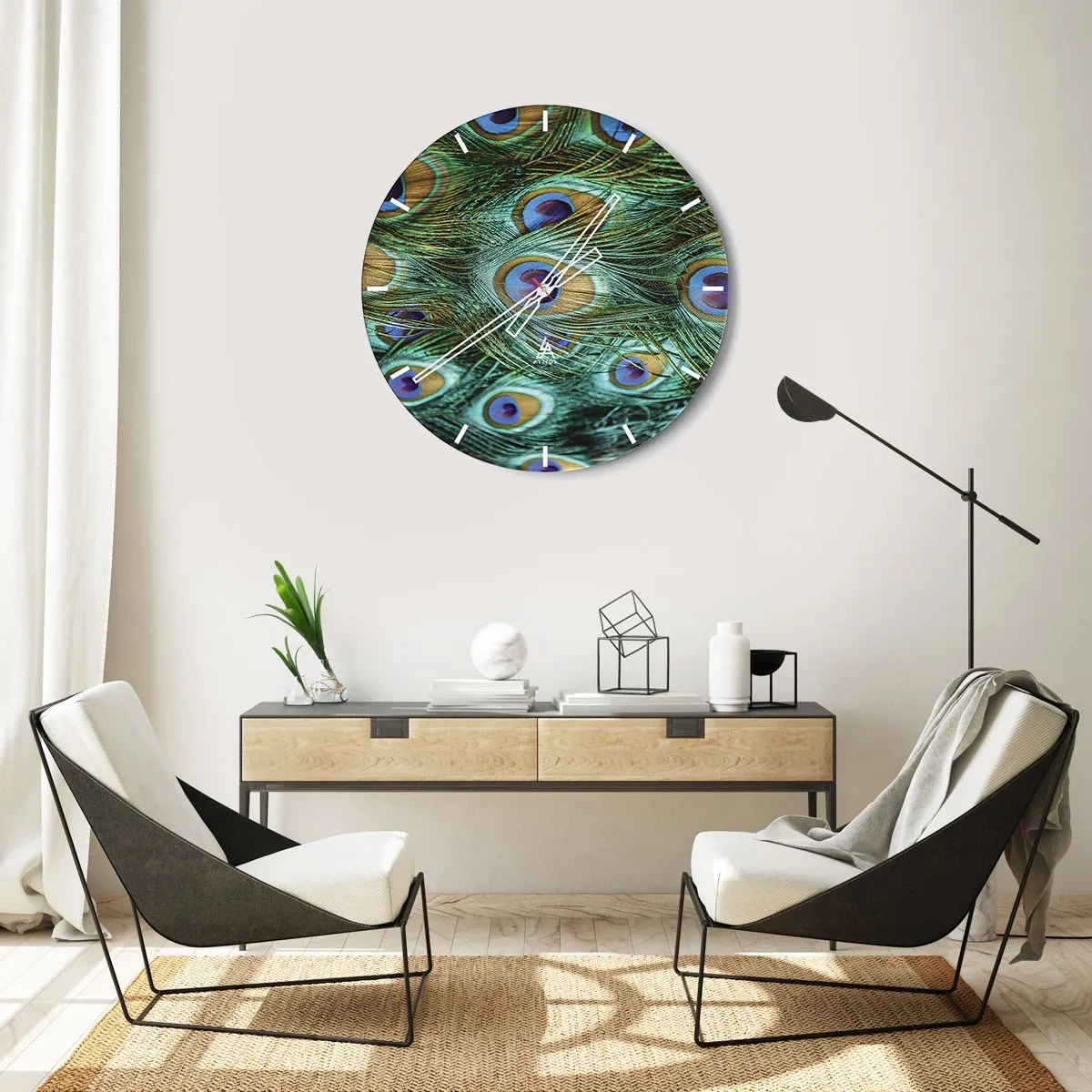 Wanduhr - Glasuhr - Ein Blick mit Pfauenaugen - 30x30 cm