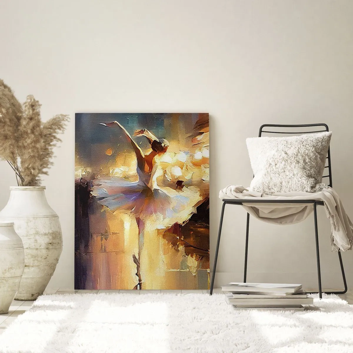 Glasbild - Bild auf glas - Eine Ballerina tanzt vor einer beleuchteten Bühne - 80x120cm - Wunder auf der Straße - Moderne Wanddekoration für Wohnzimmer und Schlafzimmer ARTTOR