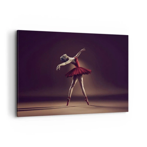 Bild auf Leinwand - Leinwandbild - Eine Balletttänzerin in einem roten Kleid vor dem Hintergrund einer Bühne - 120x80cm - Eine Primaballerina - Moderne Wanddekoration für Wohnzimmer und Schlafzimmer ARTTOR
