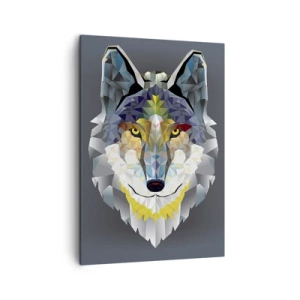 Bild auf Leinwand - Leinwandbild - Geometrisches Bild eines Wolfes auf grauem Hintergrund - 50x70cm - Vom Teufel sprechen - Moderne Wanddekoration für Wohnzimmer und Schlafzimmer ARTTOR