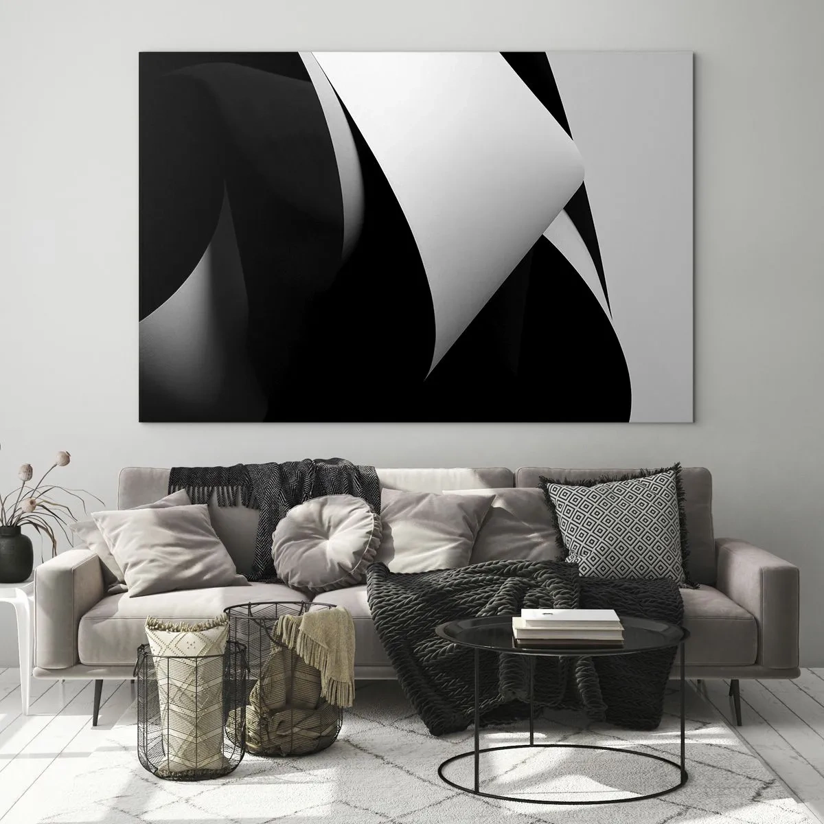 Glasbild - Bild auf glas - Eine minimalistische Komposition mit schwarzen und weißen Flächen - 120x80cm - Lichtflächen aus der Schattentiefe - Moderne Wanddekoration für Wohnzimmer und Schlafzimmer ARTTOR