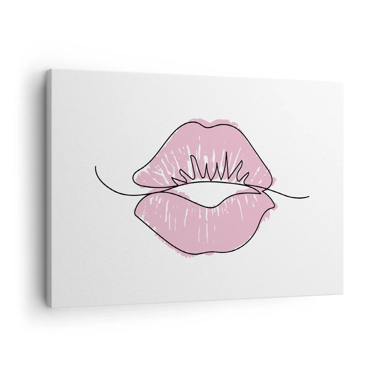 Bild auf Leinwand - Leinwandbild - Minimalistische Lippenzeichnung in einem Rosaton - 70x50cm - Bereit zum Küssen? - Moderne Wanddekoration für Wohnzimmer und Schlafzimmer ARTTOR