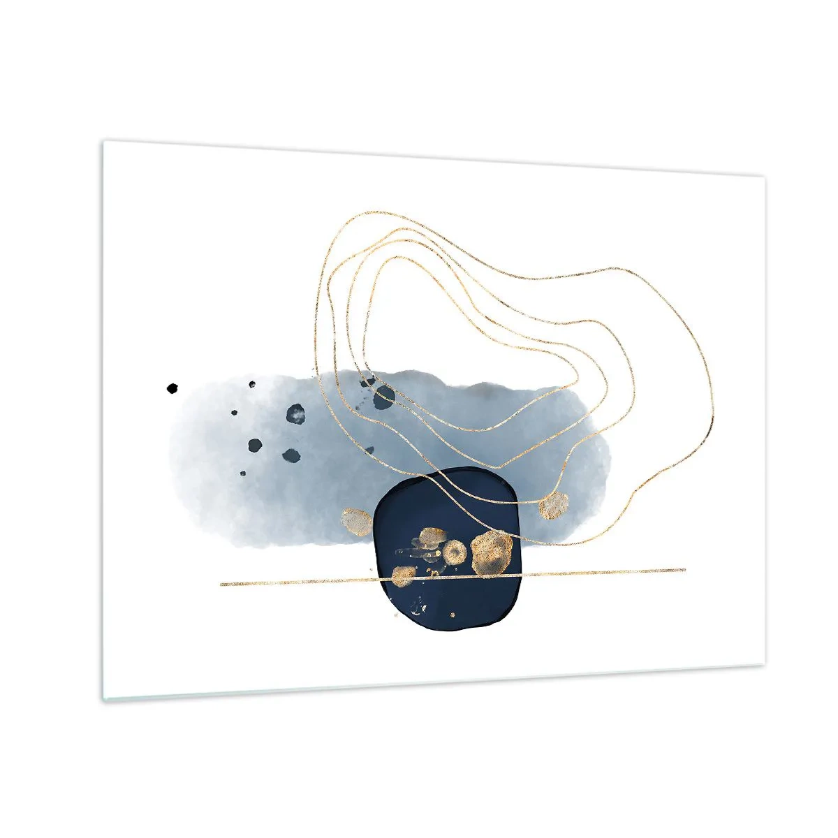 Glasbild - Bild auf glas - Abstrakte Komposition in Blau- und Goldtönen - 70x50cm - Blau-goldene Fantasie - Moderne Wanddekoration für Wohnzimmer und Schlafzimmer ARTTOR