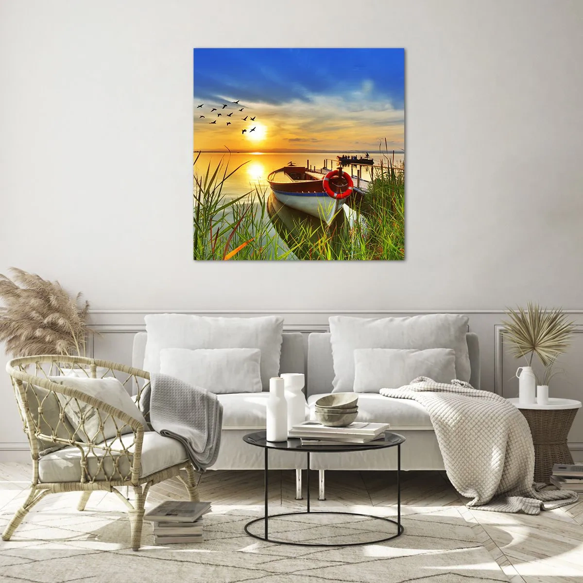 Glasbild - Bild auf glas - Die Kormorane fliegen schon weg - 60x60 cm