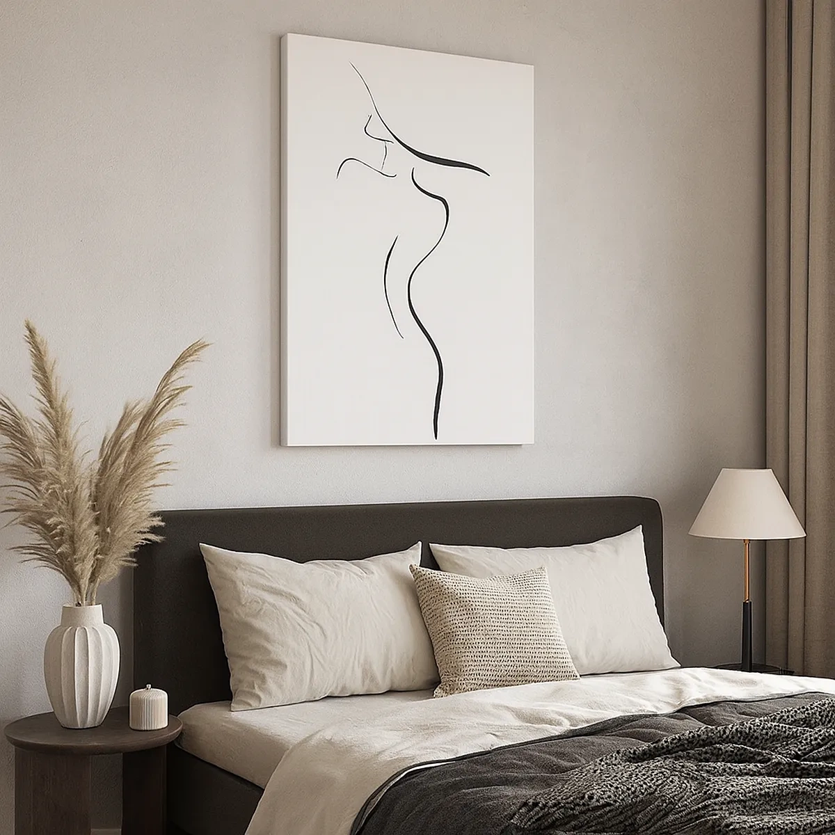 Bild auf Leinwand - Leinwandbild - Minimalistischer Umriss einer weiblichen Silhouette auf weißem Hintergrund - 50x70cm - Flüchtig wie eine Welle - Moderne Wanddekoration für Wohnzimmer und Schlafzimmer ARTTOR