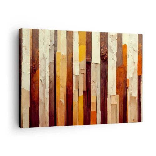 Bild auf Leinwand - Leinwandbild - Geometrische Komposition in Holz- und Goldtönen - 70x50cm - Hymne der Waldbäume - Moderne Wanddekoration für Wohnzimmer und Schlafzimmer ARTTOR