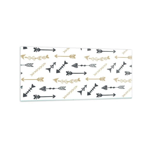 Glasbild - Bild auf glas - Ein minimalistisches Muster mit Pfeilen in Beige- und Grautönen. - 120x50cm - Der Traum des Bogenschützen - Moderne Wanddekoration für Wohnzimmer und Schlafzimmer ARTTOR