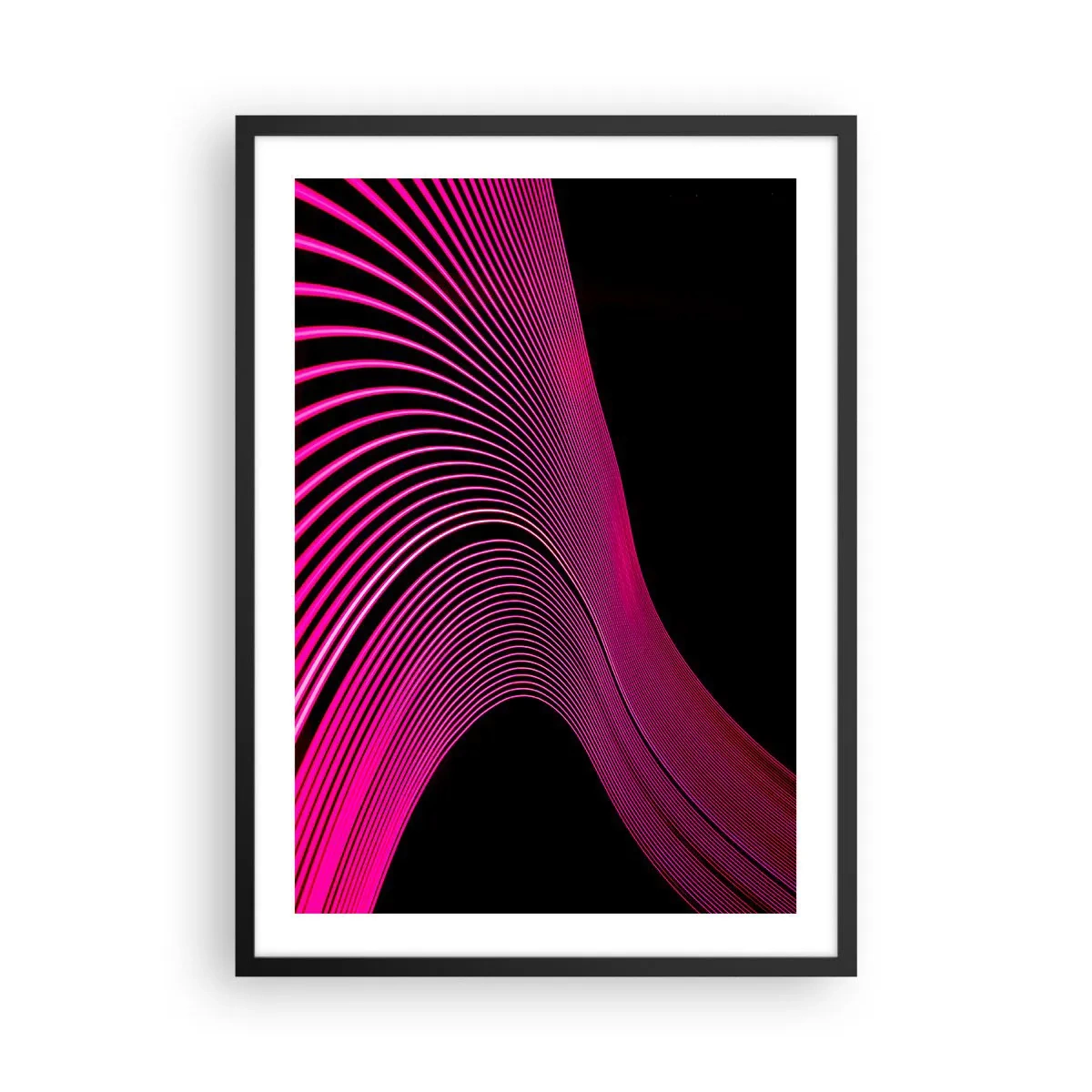 Poster in einem schwarzem Rahmen - Dynamische rosa Linien auf schwarzem Hintergrund - 50x70cm - Allee des Lichts - Moderne Wanddekoration für Wohnzimmer und Schlafzimmer ARTTOR