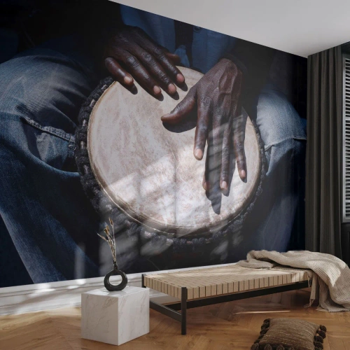 Selbstklebende Fototapete Deluxe Sticker - Lebe in deinem eigenen Rhythmus - Trommel, Musik, Afrika - 500x350 cm