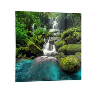 Glasbild - Bild auf glas - Türkis, Saphire und flüssiges Silber - 70x70 cm