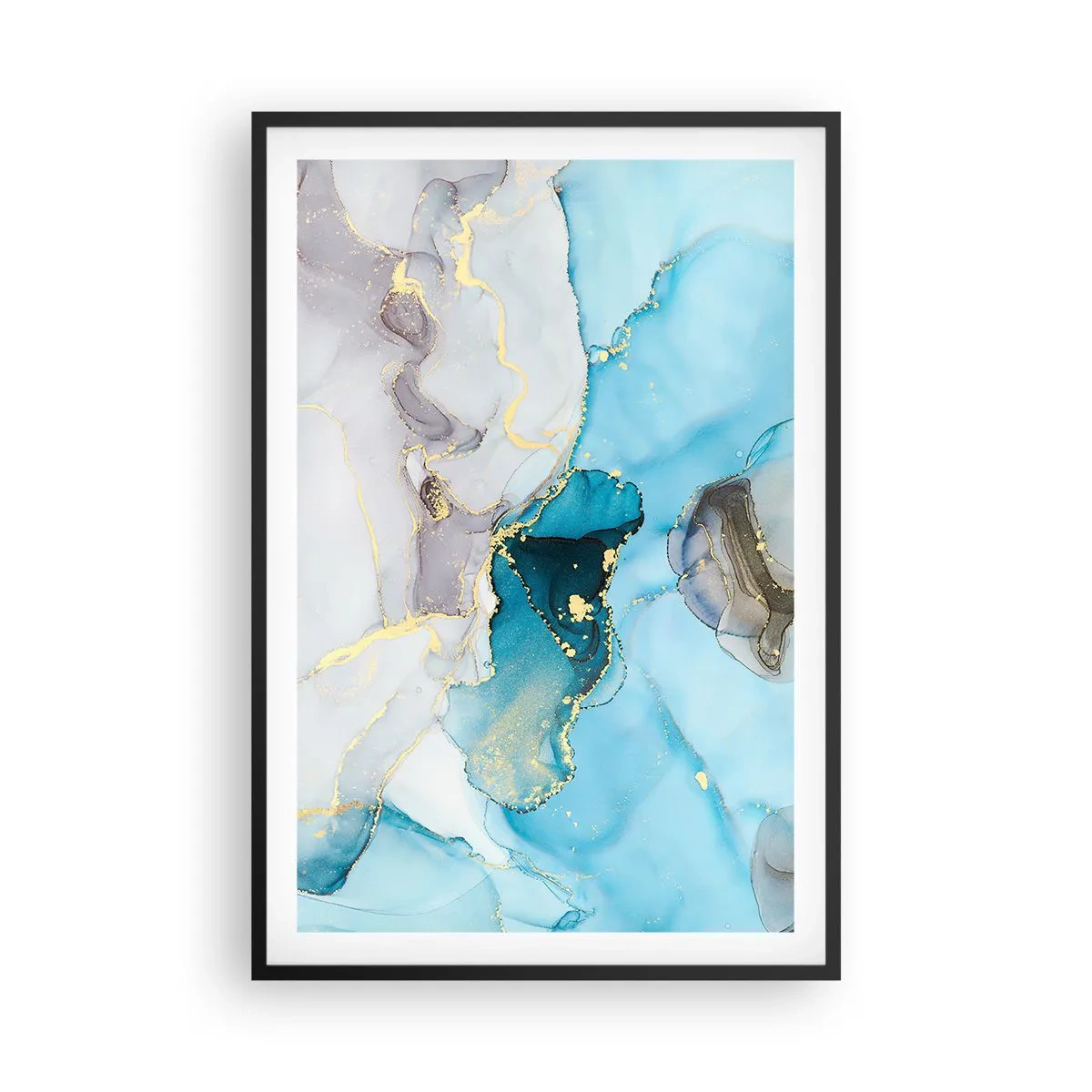 Poster in einem schwarzem Rahmen - Eine Studie über das Zusammentreffen von Grau und Türkis - 61x91 cm