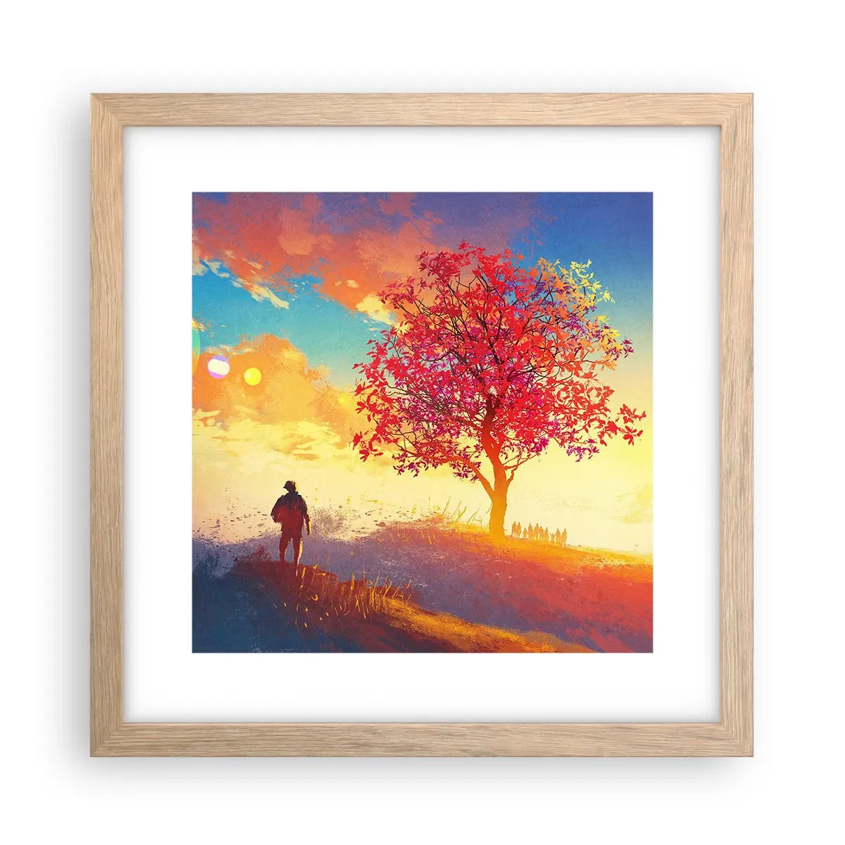 Poster in einem Rahmen aus heller Eiche - Pilger am Ziel - 30x30 cm