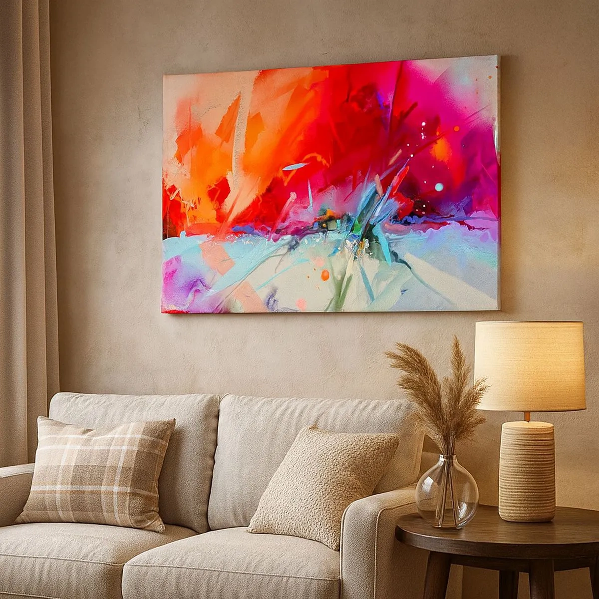 Bild auf Leinwand - Leinwandbild - Abstrakte Landschaft in intensiven Farben - 70x50cm - Eine Explosion von Lichtern und Farben - Moderne Wanddekoration für Wohnzimmer und Schlafzimmer ARTTOR
