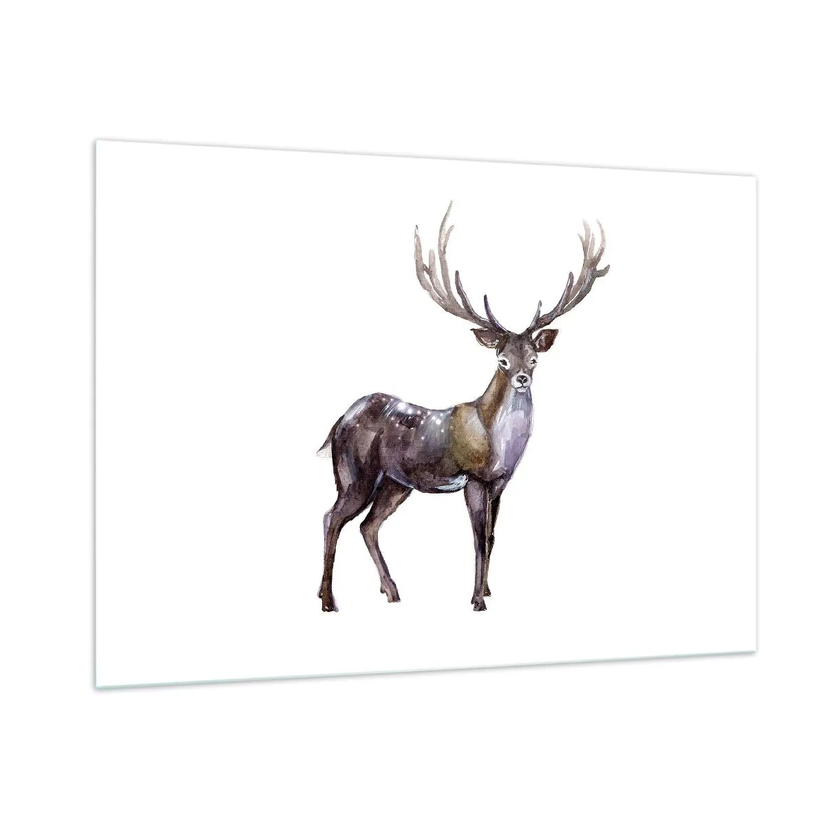 Glasbild - Bild auf glas - Eleganter Aquarellhirsch - 100x70cm - König des nördlichen Waldes - Moderne Wanddekoration für Wohnzimmer und Schlafzimmer ARTTOR