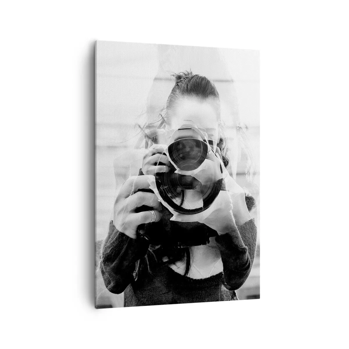 Bild auf Leinwand - Leinwandbild - Schwarz-Weiß-Doppelbelichtungsporträt eines Fotografen - 70x100cm - Schöpfer und Material - Moderne Wanddekoration für Wohnzimmer und Schlafzimmer ARTTOR