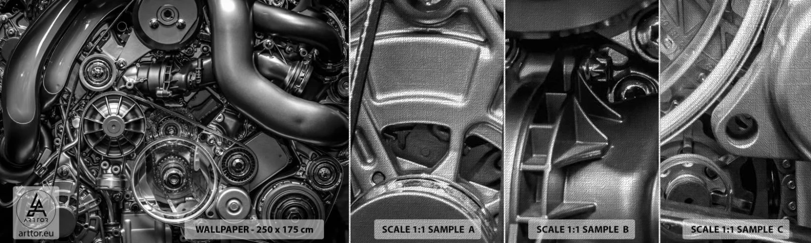 Fototapeten Muster Premium Canvas - Die Poesie der Mechanik - Motor, Mechaniker, Metall - 100x30 cm