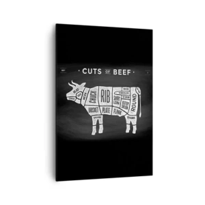 Bild auf Leinwand - Leinwandbild - Diagramm der Rindfleischstücke auf schwarzem Hintergrund - 70x100cm - Metzger Grundierung - Moderne Wanddekoration für Wohnzimmer und Schlafzimmer ARTTOR