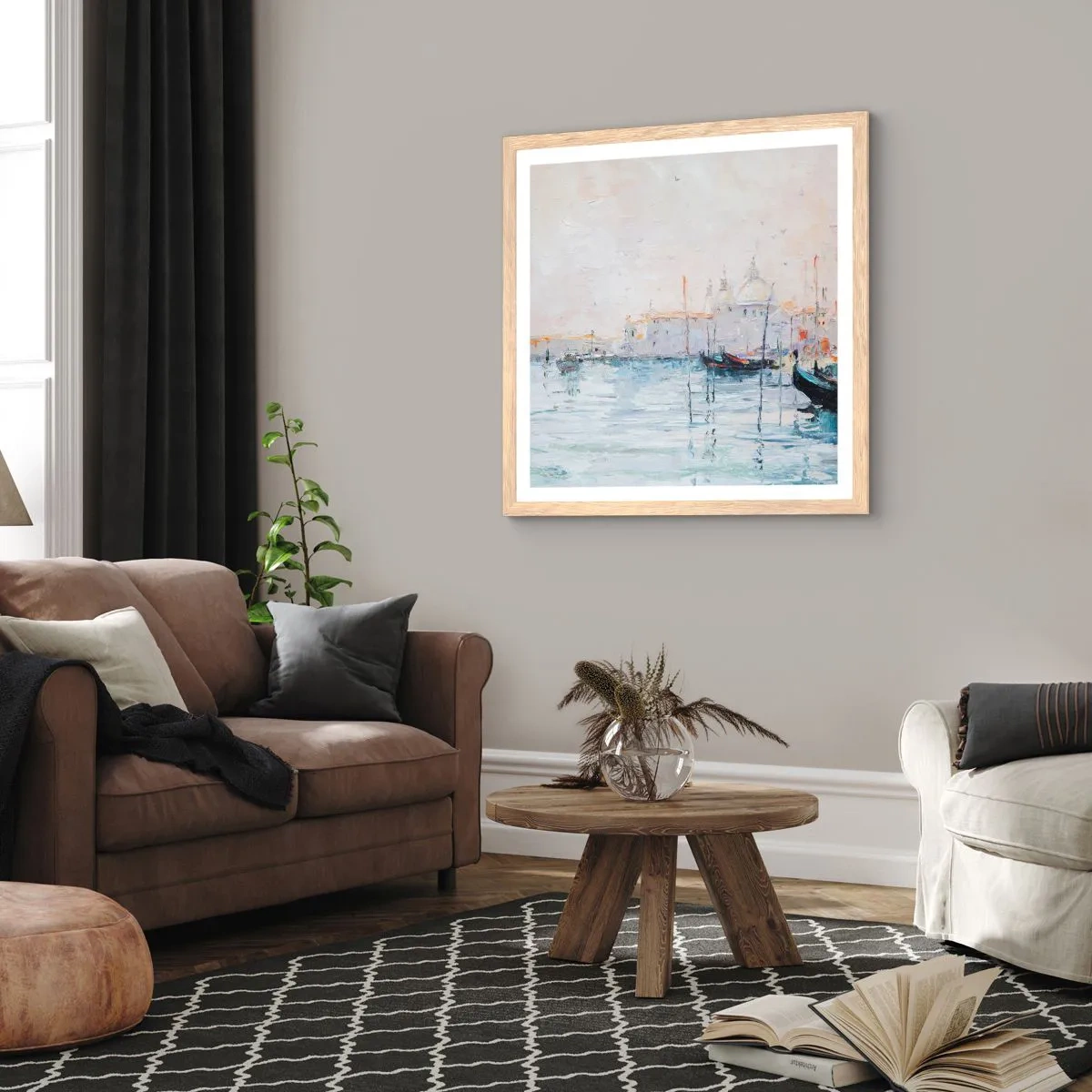 Poster in einem Rahmen aus heller Eiche - Hinter dem Wasser, hinter dem Nebel - 50x50 cm