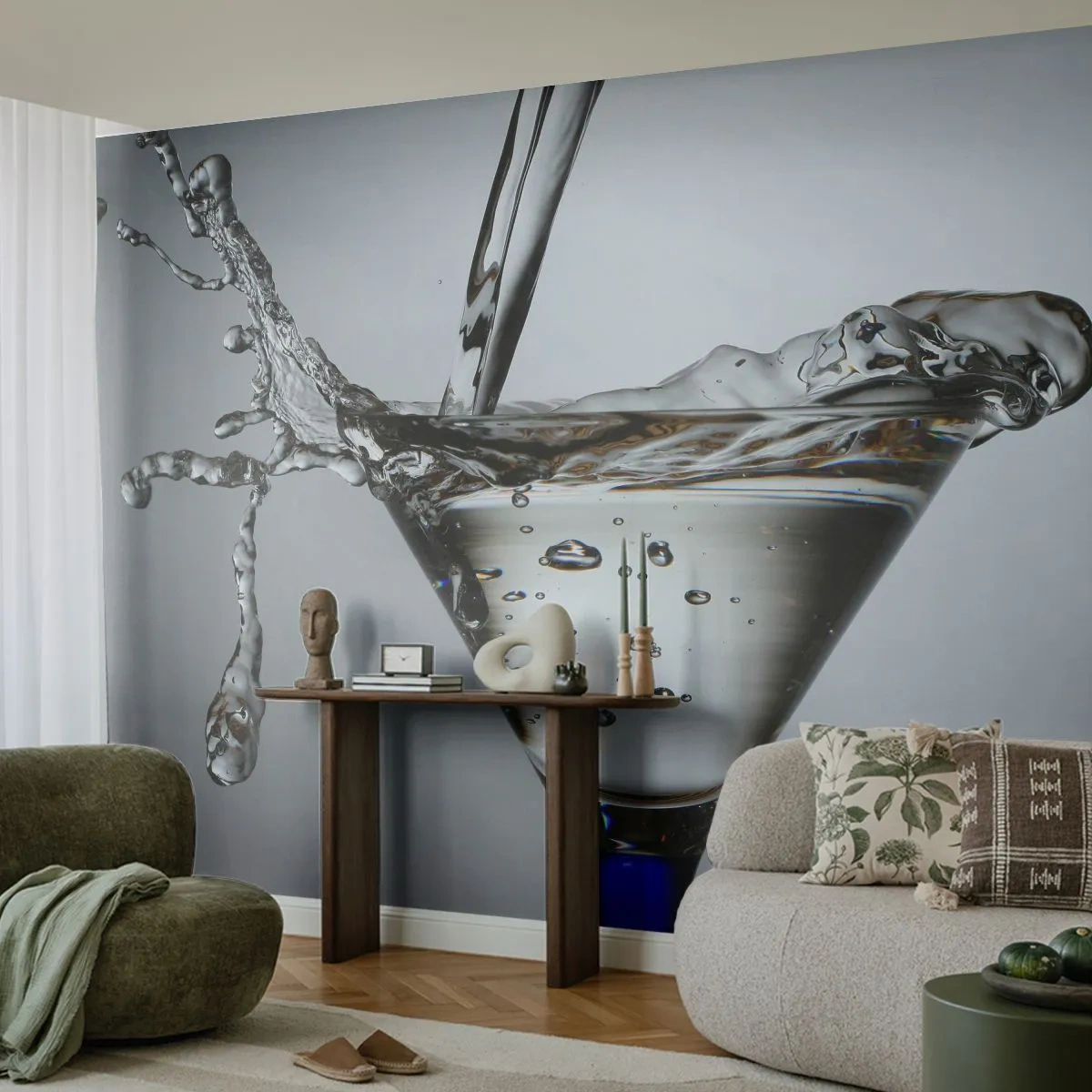 Fototapete Premium Sand - Wasser spritzt in ein Cocktailglas - 100x70cm - Am Rand der Tasse - Moderne Wanddekoration für Wohnzimmer und Schlafzimmer ARTTOR