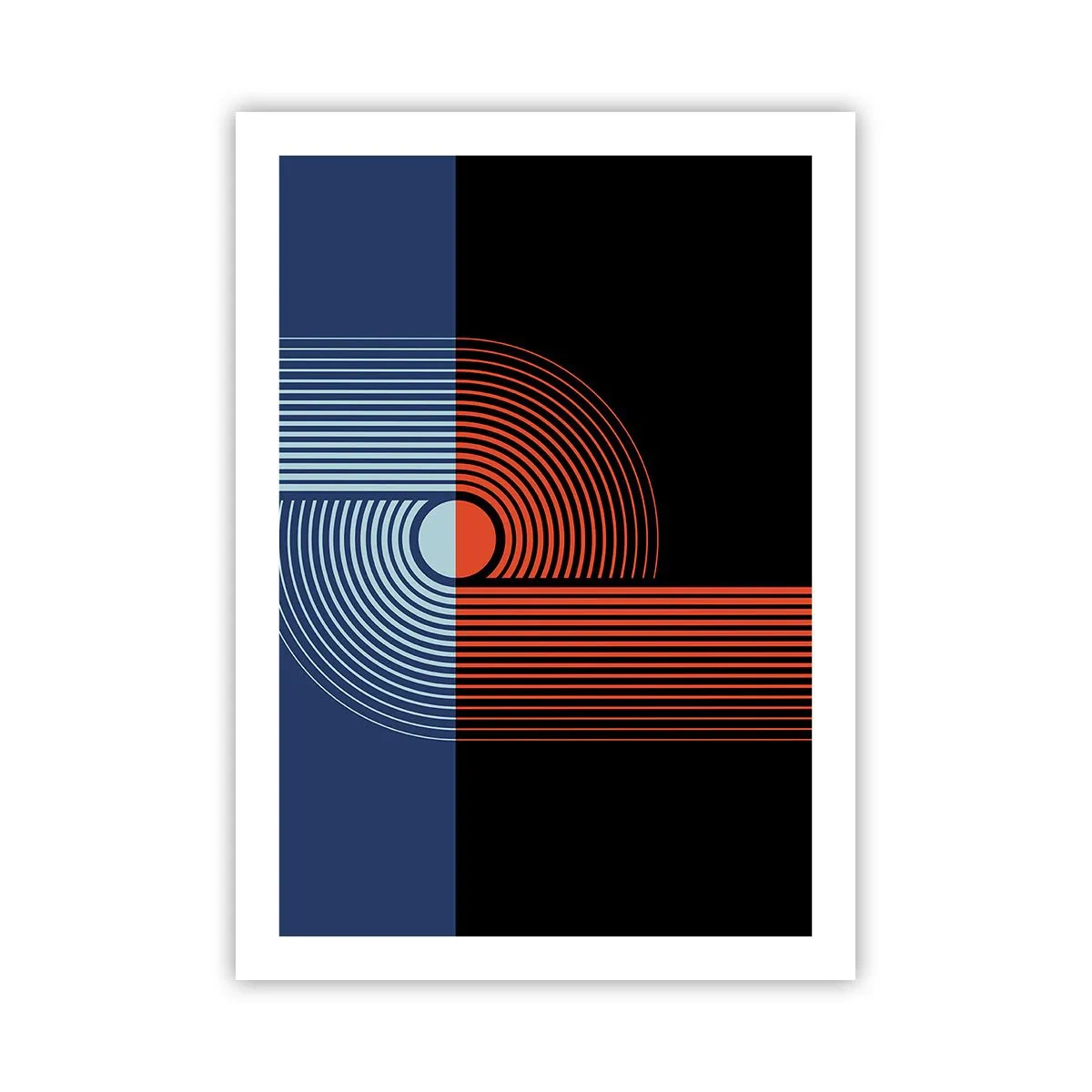 Poster - Geometrische Komposition mit Linien in Marineblau und Orange. - 50x70cm - In einer geometrischen Umarmung - Moderne Wanddekoration für Wohnzimmer und Schlafzimmer ARTTOR