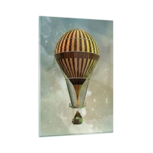 Glasbild - Bild auf glas - Ein Heißluftballon, der zwischen den Wolken schwebt - 80x120cm - Pionierflüge - Moderne Wanddekoration für Wohnzimmer und Schlafzimmer ARTTOR