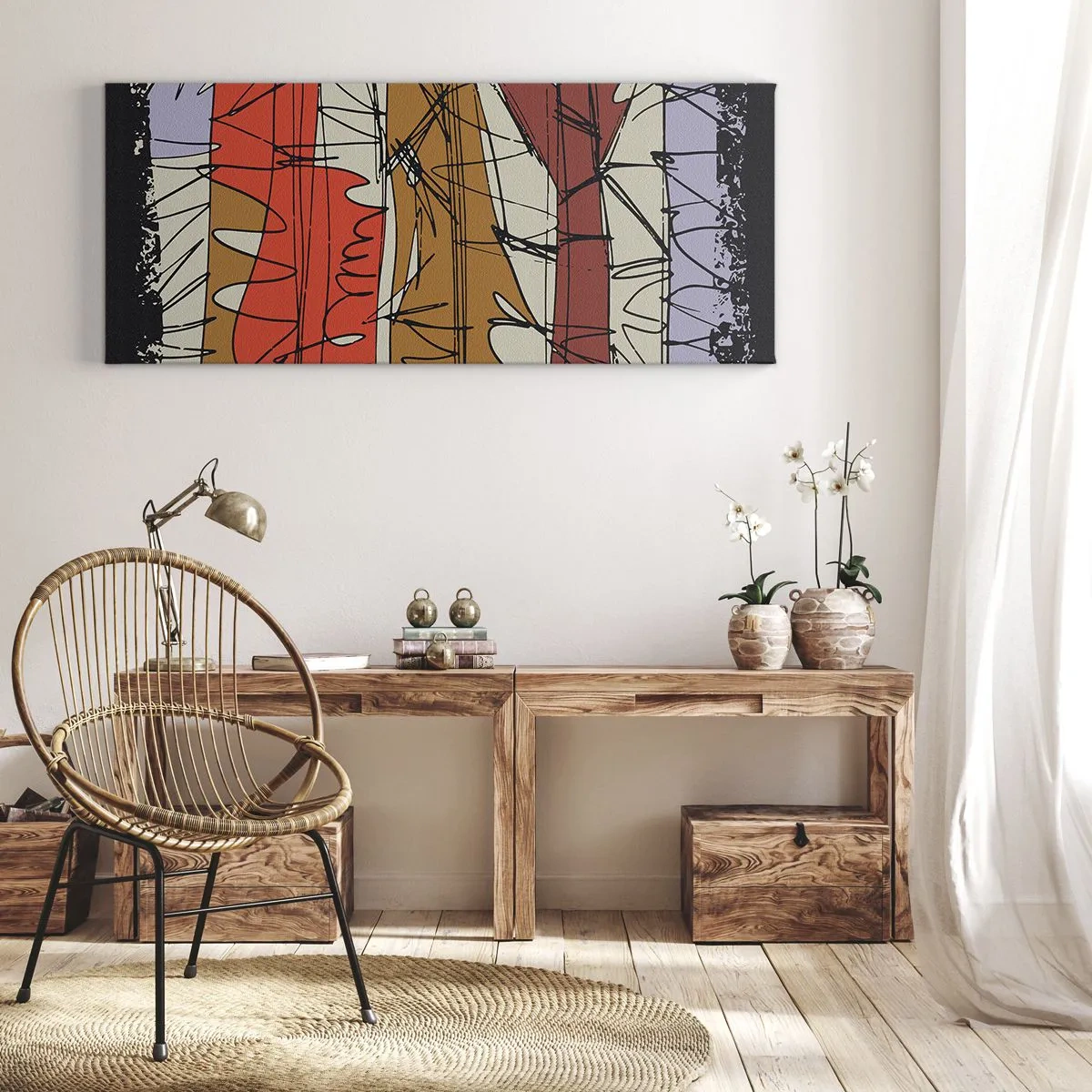 Bild auf Leinwand - Leinwandbild - Abstrakte Komposition in intensiven Farben - 120x50cm - Spontane Komposition - Moderne Wanddekoration für Wohnzimmer und Schlafzimmer ARTTOR