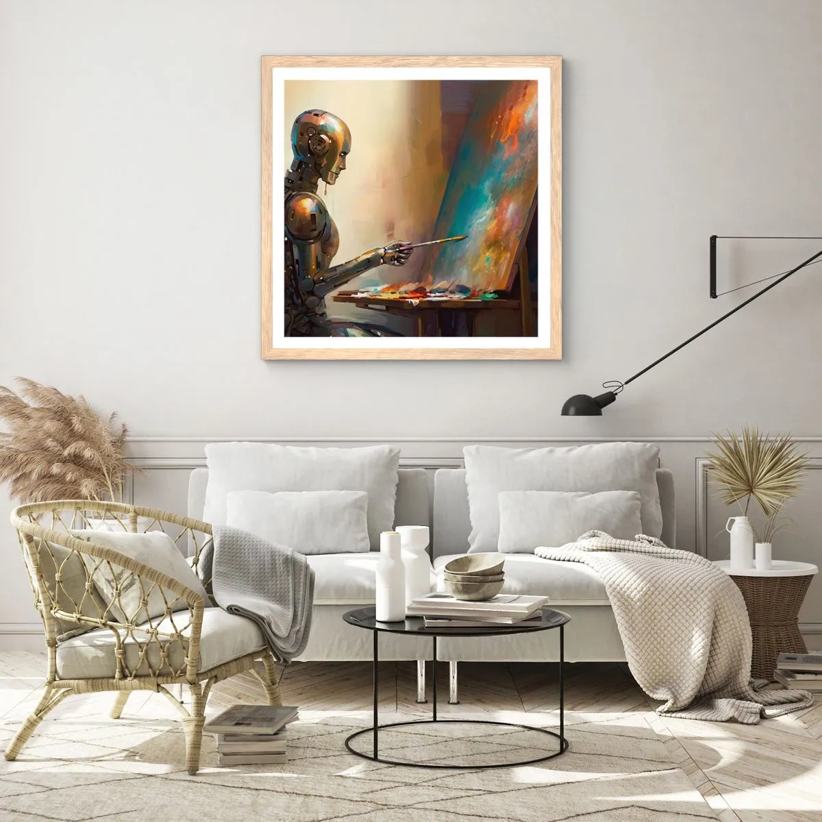 Poster in einem Rahmen aus heller Eiche - Die Kunst der Zukunft - 30x30 cm