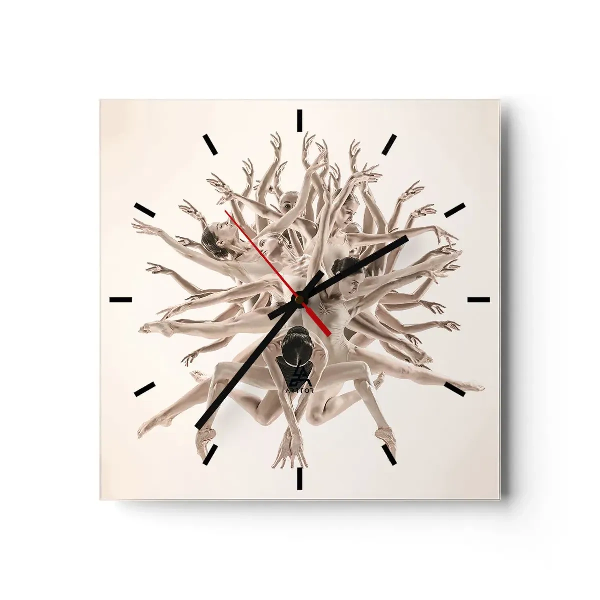 Wanduhr - Glasuhr - Abstrakte Komposition von Tänzern in Bewegung - 30x30cm - Aufblühen im Tanz - Moderne Wanddekoration für Wohnzimmer und Schlafzimmer ARTTOR