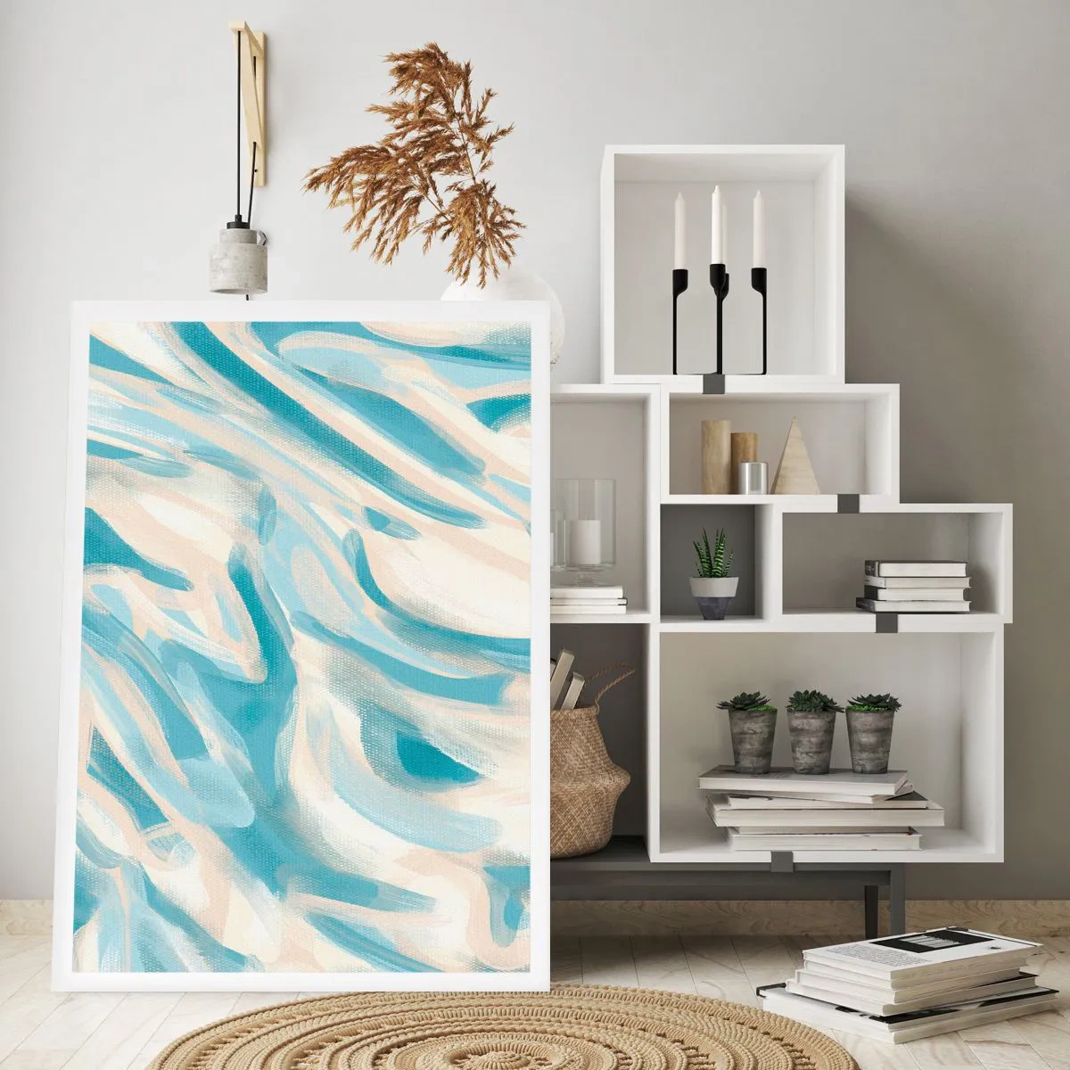 Poster - Abstrakte Wellen in Blau- und Beigetönen - 50x70cm - Frühlingsbrisen - Moderne Wanddekoration für Wohnzimmer und Schlafzimmer ARTTOR