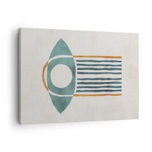 Bild auf Leinwand - Leinwandbild - Geometrisches Muster in Grün- und Orangetönen - 70x50cm - Zeichen und Rituale - Moderne Wanddekoration für Wohnzimmer und Schlafzimmer ARTTOR