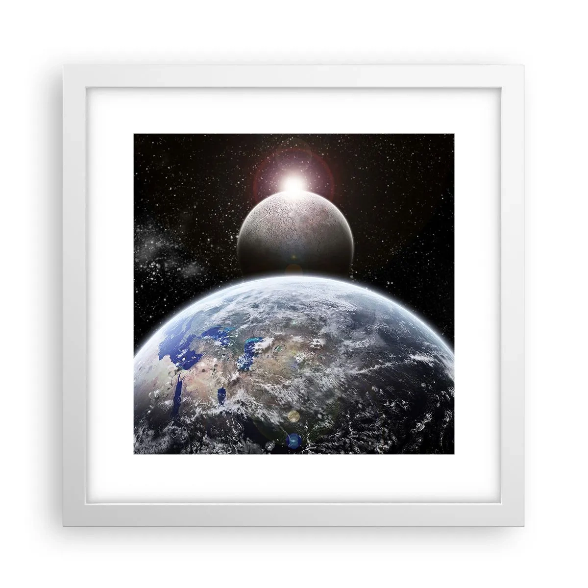 Poster in einem weißen Rahmen - Weltraumlandschaft - Sonnenaufgang - 30x30 cm