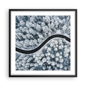Poster in einem schwarzem Rahmen - Durch den Winterwald - 50x50 cm