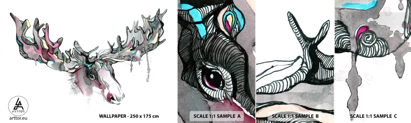 Fototapeten Muster Selbstklebend Deluxe Sticker - Krone des Waldkönigs - Abstraktion, Elch, Natur - 100x30 cm