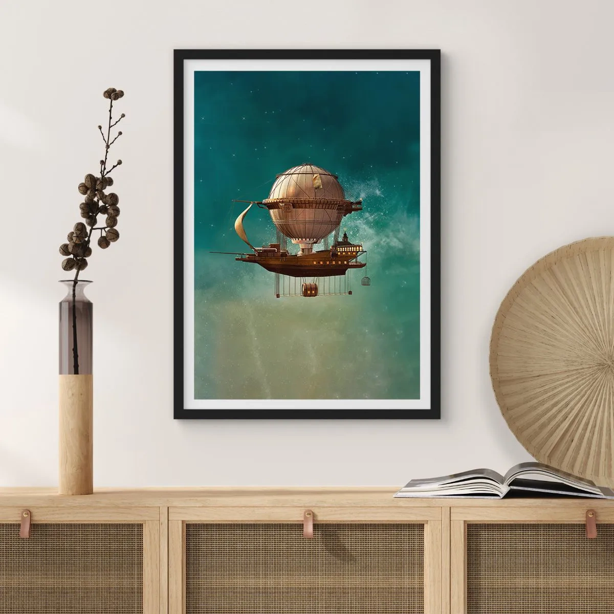 Poster in einem schwarzem Rahmen - Jules Verne sagt Hallo - 70x100 cm