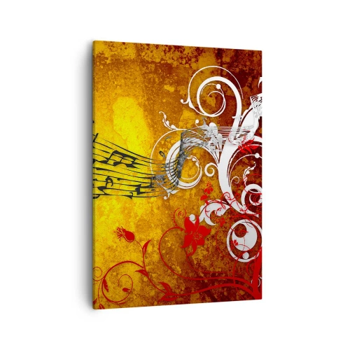 Bild auf Leinwand - Leinwandbild - Abstrakte Musiknoten auf einem bunten Hintergrund mit Ornamenten - 50x70cm - Lass die Musik fließen - Moderne Wanddekoration für Wohnzimmer und Schlafzimmer ARTTOR
