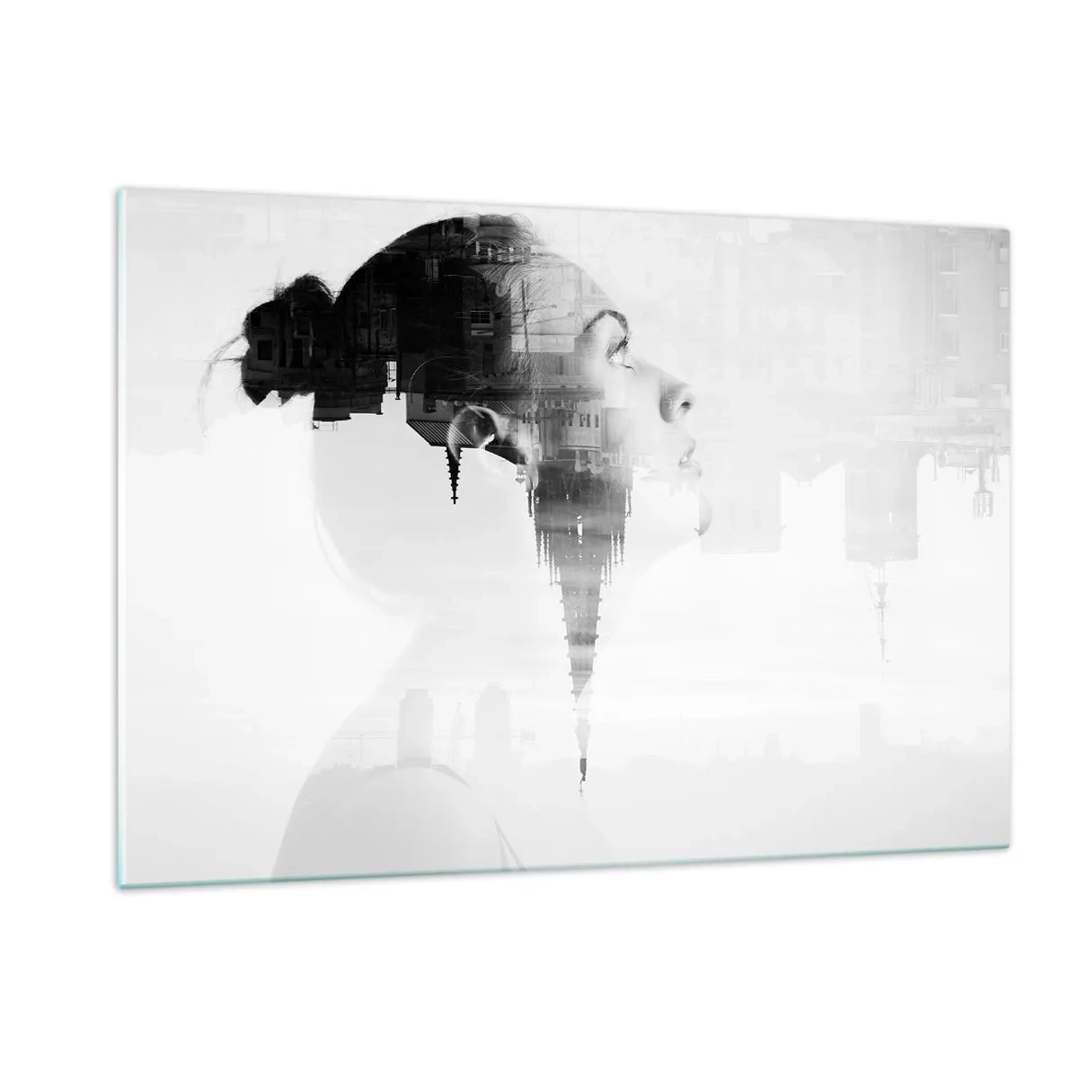 Glasbild - Bild auf glas - Silhouette einer Frau mit architektonischen Elementen im Hintergrund - 120x80cm - Auf beiden Seiten des Glases - Moderne Wanddekoration für Wohnzimmer und Schlafzimmer ARTTOR