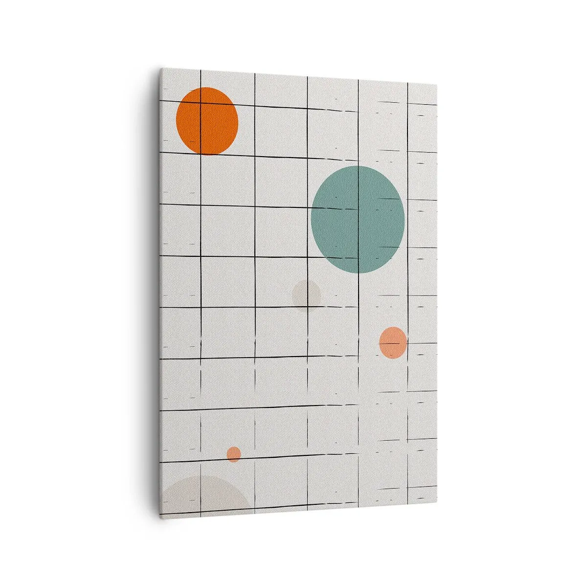 Bild auf Leinwand - Leinwandbild - Abstrakte farbige Kreise auf einem geometrischen Gitterhintergrund - 70x100cm - Gefangen. Wir oder sie? - Moderne Wanddekoration für Wohnzimmer und Schlafzimmer ARTTOR