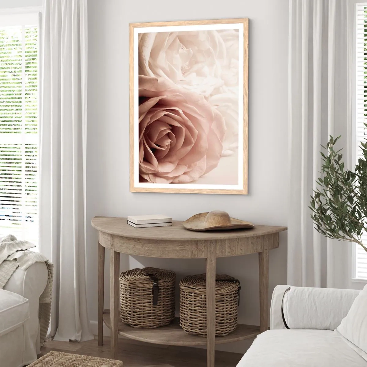 Poster in einem Rahmen aus heller Eiche - Im Herzen der Rose - 70x100 cm