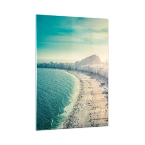 Glasbild - Bild auf glas - Panorama des Strandes mit städtischen Gebäuden und einer Bergkulisse - 50x70cm - Ewiger Urlaub in Rio - Moderne Wanddekoration für Wohnzimmer und Schlafzimmer ARTTOR