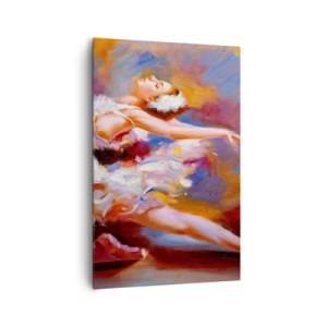 Bild auf Leinwand - Leinwandbild - Eine Ballerina in dynamischer Pose inmitten von Pastellfarben. - 80x120cm - Schwan Gnade - Moderne Wanddekoration für Wohnzimmer und Schlafzimmer ARTTOR
